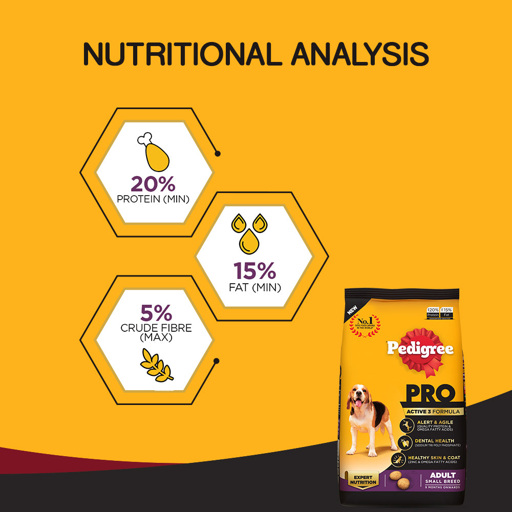 Pedigree PRO Adult Dry Dog Food - Expert Nutrition Active 3 Formula for Small Breed Dog (Older than 9 Months)